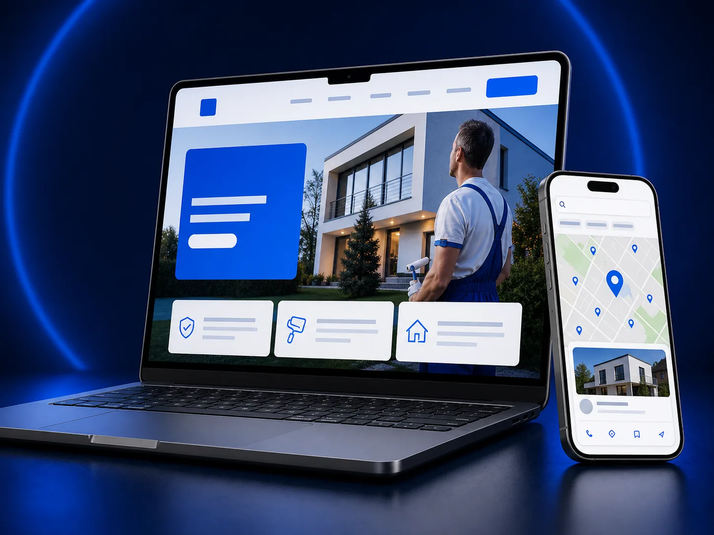Premium Website-Darstellung für einen lokalen Handwerksbetrieb auf Laptop und Smartphone